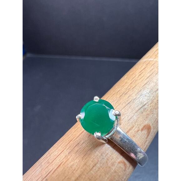 Green onyx sterling silver solitaire ring size 9 - Picture 8 of 15